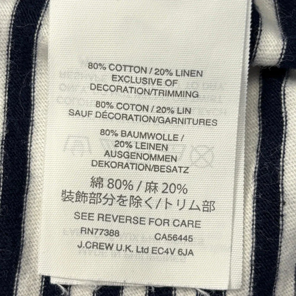 JCrew Shirt Womens XL Navy Blue White Striped Cotton Linen Long Sleeve Lace Top